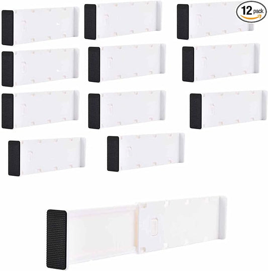 12 Pack Drawer Dividers for Clothes, 3.15" High 10.83"-17.97" Adjustable Expandable Dresser Drawer Organizer, Clear Plastic Separators for Dresser, Baby Clothing, Underwear, Cosmetic
