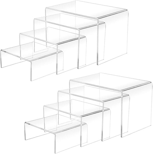8Pcs Acrylic Display Risers(6",5",4" 3") Clear Product Stand,Cupcakes Holder Dessert Display Transparent Showcase Stands, Candy Bar Risers, Acrylic Lifts Display for Figures