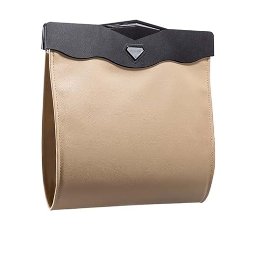 Car Leather Trash Bag Smart LED Waterproof Organizer Storage Garbage Can (Caki)