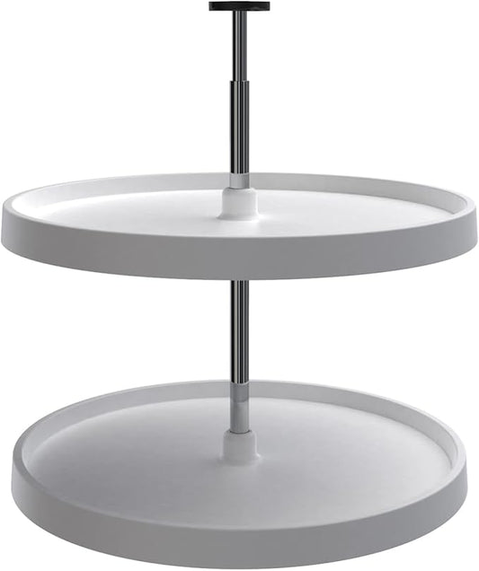 Rev-A-Shelf 2 Tier Full-Circle Lazy Susan for Corner Base Cabinets Plastic 28" Double Shelf Swivel Kitchen Spice/Can Organizer, White, 3072-28-11-52