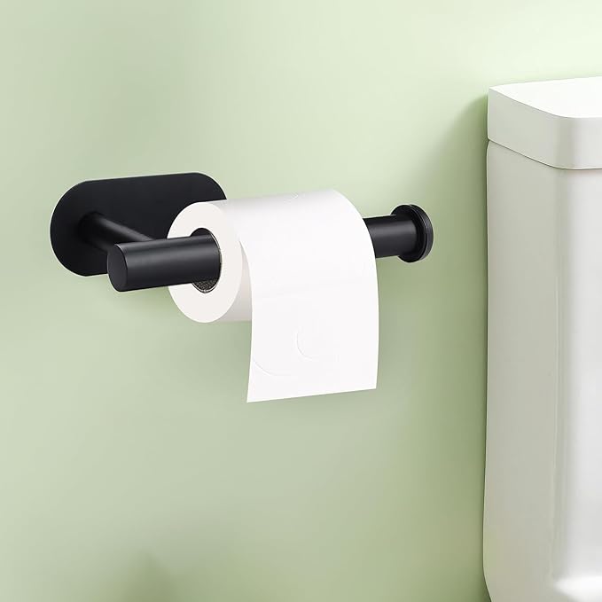 3 Pack Adhesive Toilet Roll Holder Stand - Matte Black SUS304 Stainless Steel, Rustproof Toilet Paper Holder No Drilling Tissue Holder for Kitchen Bathroom Wall Mount Bathroom Tissue Holder
