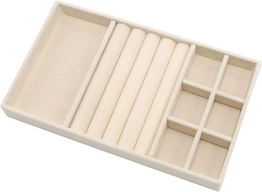 Velvet Jewelry Organizer Trays Beige Stackable Jewelry Storage Display Tray with Removable Dividers, 3-in-1