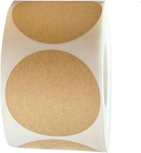 2 Inch Color Coding Dots, Light Brown Round Stickers, 500 Pcs Matte Finish Self-Adhesive Writable Kraft Labels for Packages, Containers, Organizing, Craft Projects, Jar and Canning Labels