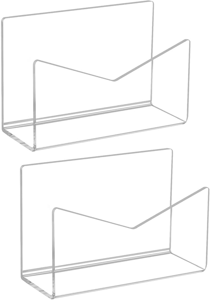 Sorandy 2 Pack Acrylic Mail Organizer, Mail Holder Stand, Vertical File Folder, Letter Sorter Desk Envelope Rack, for Home Office School Envelope Bill Filling Paper Document (Transparent)