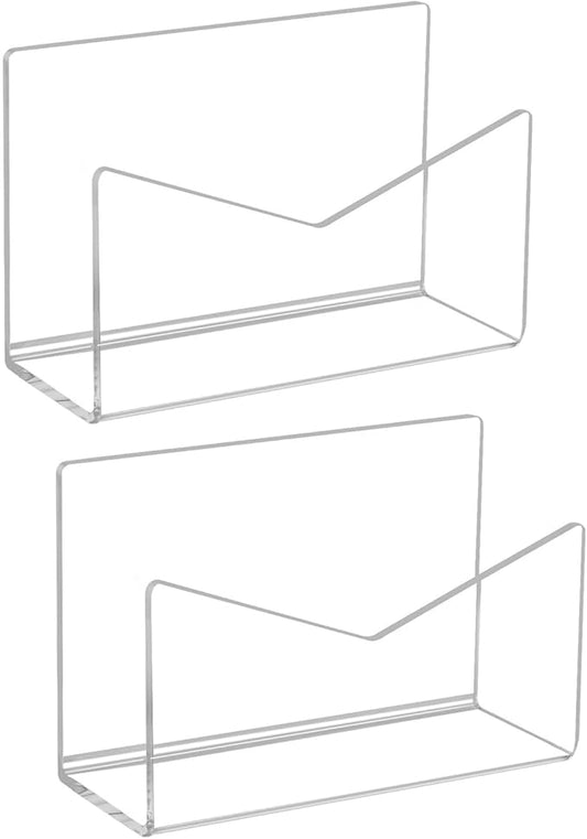 Sorandy 2 Pack Acrylic Mail Organizer, Mail Holder Stand, Vertical File Folder, Letter Sorter Desk Envelope Rack, for Home Office School Envelope Bill Filling Paper Document (Transparent)