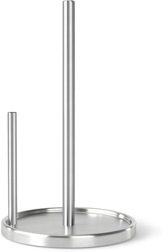 Paper Towel Holder Countertop, Silver Kitchen Paper Towels Holder, Paper Roll Holder with Weighted Base