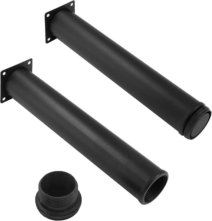 Set of 4 Stainless Steel Furniture Legs 12 Inch, Adjustable Round Cabinet Legs 2" Dia Kitchen Feet, Metal Replacement Legs for Cabinet Sofa Couch Shelves Table (Black)