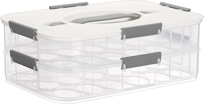 BTSKY Deviled Egg Platter with Lid, 2-Layer 36 Slots Deviled Eggs Carrier, Clear Portable Eggs Holder for Fridge Reusable Deviled Egg Tray Carton Box for Easter and Party Favor (2-Layer, White)