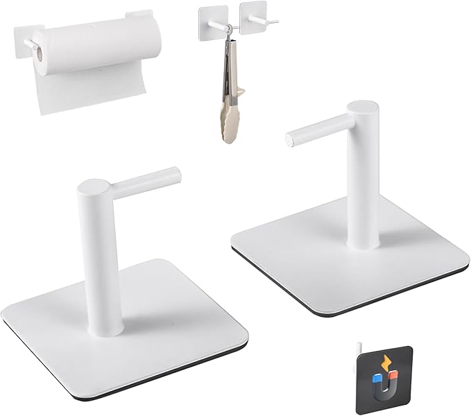 Magnetic Paper Towel Holders Heavy Duty Steel Brushed Holder with Strong Magnetic Backing - Fit for Large Paper Towels or Use as Hook - for Kitchen,Refrigerator,Grill,Garage,Shop(White,2x3IN)