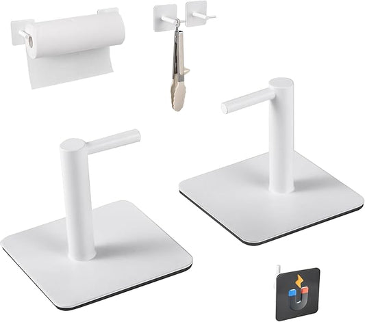 Magnetic Paper Towel Holders Heavy Duty Steel Brushed Holder with Strong Magnetic Backing - Fit for Large Paper Towels or Use as Hook - for Kitchen,Refrigerator,Grill,Garage,Shop(White,2x3IN)