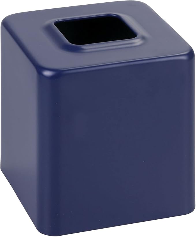 mDesign Metal Square Tissue Box Cover, Modern Facial Paper Holder - Accessories for Bathroom Vanity Countertop, Bedroom Dresser, Night Stand, Desk, Office, End Table, Unity Collection, Matte Navy Blue