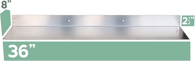 Buhbo Mitus Floating Shelf Wall Mounted (8 inch x 36 inch) Heavy Duty Industrial Modern, Brushed Stainless Steel