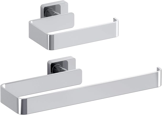 KIBI Blaze 2-Piece Bathroom Hardware Set – Towel Bar and Toilet Paper Holder, Wall Mounted Bathroom Accessory Set, Rust-Resistant Solid Brass, Modern Square Design (Chrome, KBA16-2-1)