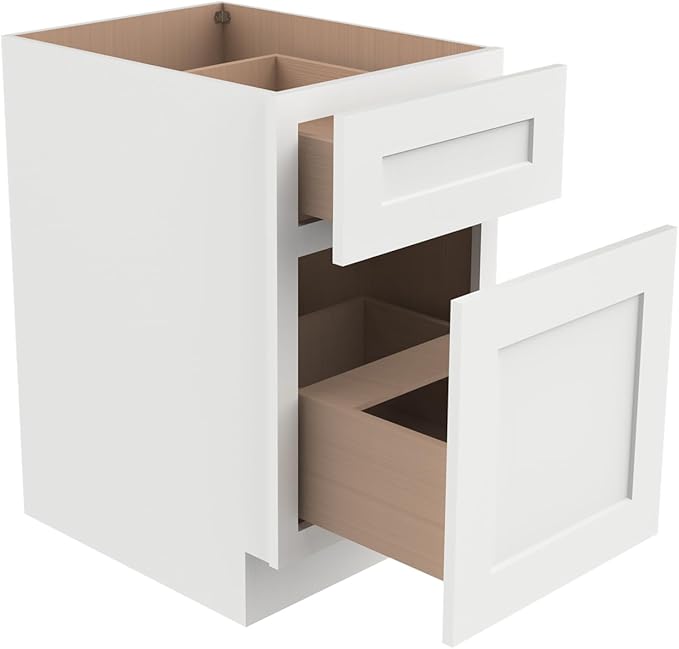 2-in-1 Pull-Out Trash Can Cabinet Solid Wood Frame Freestanding Dual Bin Storage & Organizer Drawer Soft-Close,Shaker & Newtown Style for Kitchen (SK-Origami White, 18" W x 24" D x 34.5" H)