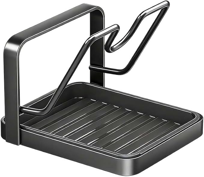 Kitchen Pot Lid Storage Rack,Thickened Carbon Steel Pot Lid Holder While Cooking,Multifunctional Pot Lid Organizer For Kitchen Countertop,With Removable Drip Tray (Grey - Single layer)