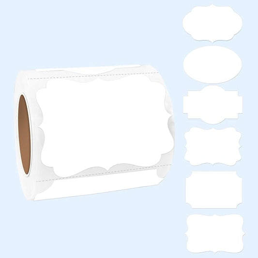 White Labels - 250 PCS 3" x 2" Fancy Shape Stickers for Storage Box or Food Jars