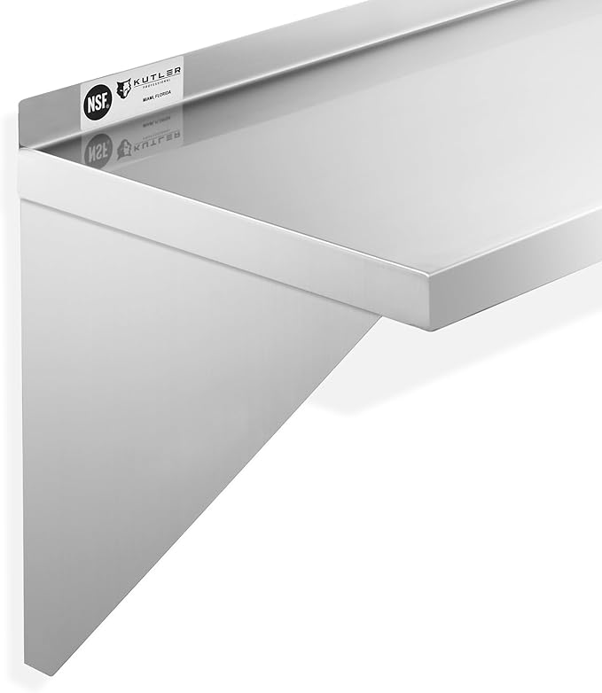 KUTLER Stainless Steel Shelf - 14" x 24", NSF Commercial Wall Mount Shelves with Backsplash, Floating Metal Shelving for Restaurant, Kitchen, Home