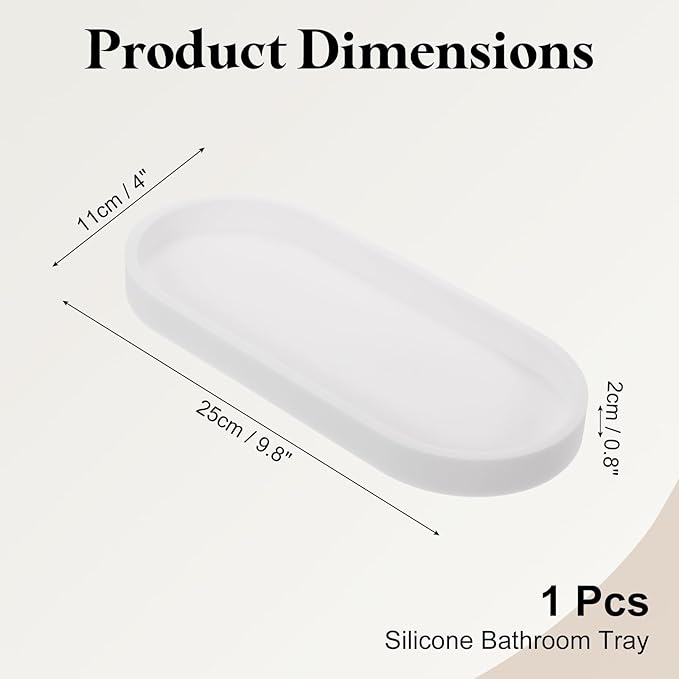 uxcell Bathroom Vanity Tray, 9.8" x 4" Oval Silicone Soap Dispenser Trays, Shatterproof Kitchen Sink Organizer for Soaps Keys Candle Trinket, White