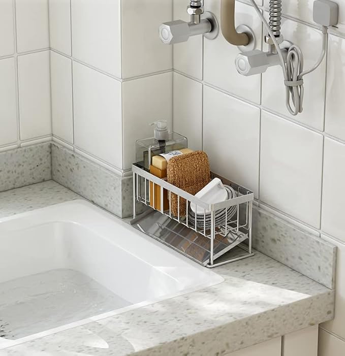 Sink Caddy - Kitchen Sink Organizer - Quick Draining, 304 Stainless Steel Tray