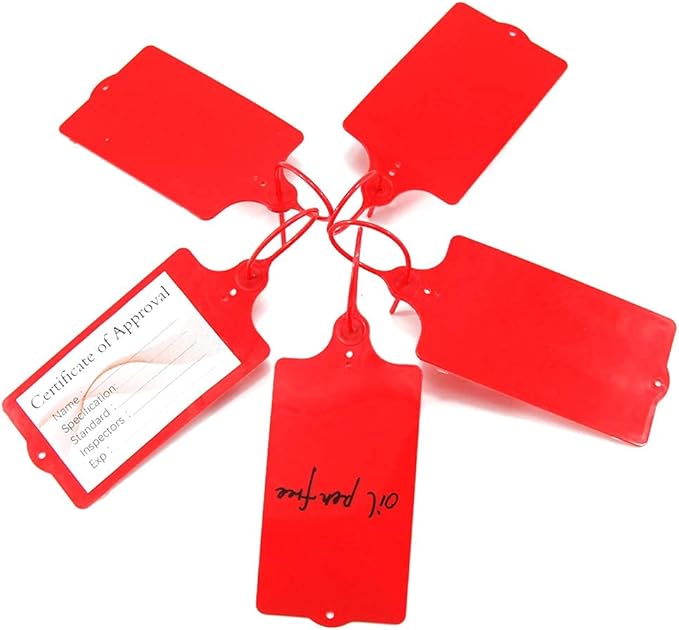 LeadSeals 100 Plastic Shipping Tags - Waterproof, Writable, Hanging Tags with One Red Marker Pen