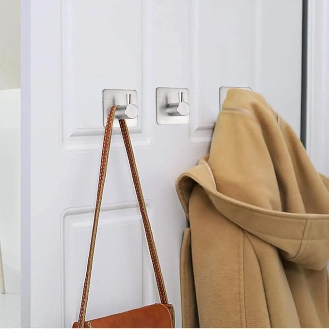 LICITE USA 4-Pack Adhesive Hooks – Heavy Duty Stainless Steel Stick-On Wall Hooks for Bathroom, Kitchen, Doors, and Cabinets – Waterproof, Rust-Resistant, No Drill Required (Black/Silver)