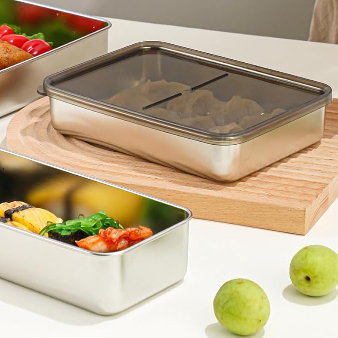 Verveia Deli Meat Container for Fridge,Bacon Container for Refrigerator，304SS Airtight Food Storage Container,Stackable Fridge Organizer with Locking Lid (BPA Free)