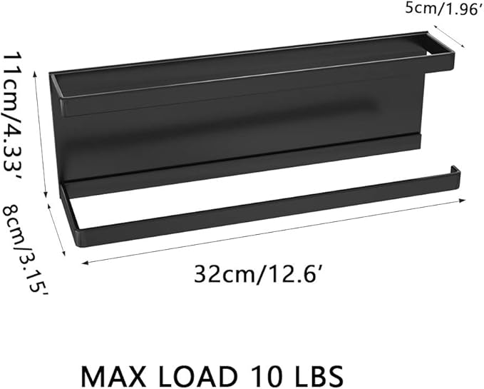 Magnetic Paper Towel Holder for Refrigerator, Kitchen Towel Bar Magnetic Paper Rack Multi Function Made of Iron,Used for Kitchen,Bathroom,Toilet, Drill Free (Black, Medium)
