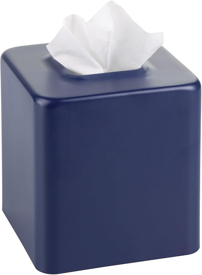 mDesign Metal Square Tissue Box Cover, Modern Facial Paper Holder - Accessories for Bathroom Vanity Countertop, Bedroom Dresser, Night Stand, Desk, Office, End Table, Unity Collection, Matte Navy Blue