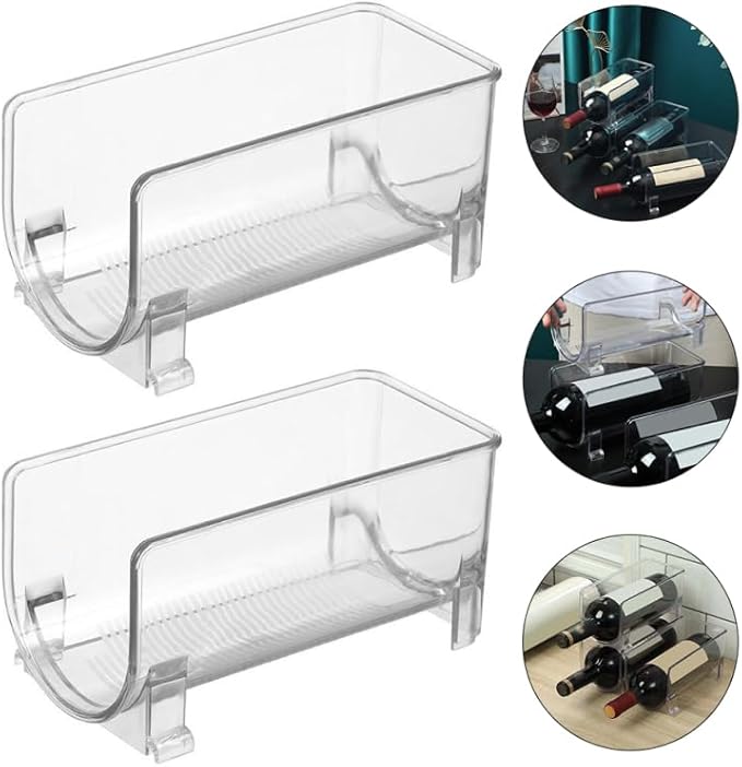 BIUDECO Stackable Drawer Style Wine Storage Rack and Water Bottle Holder Plastic Organizer for Home Bar Kitchen Cabinet Refrigerator Compact Space-Saving Design