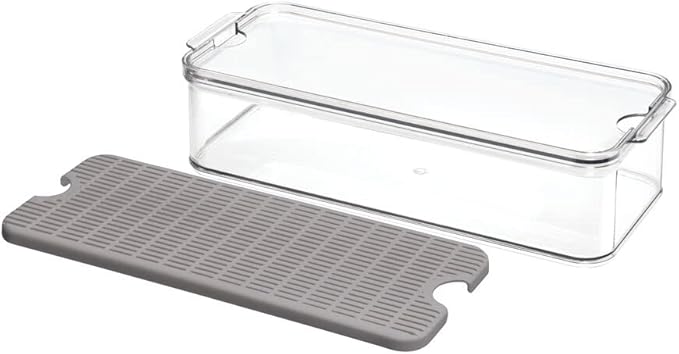 iDesign Crisp Produce Plastic Refrigerator and Modular Stacking Pantry Bin with Lid and Removable Inner Basket, Perfect for Washing Vegetables, Fruit, Lettuce, BPA Free 15.72" x 6.32" x 3.76"