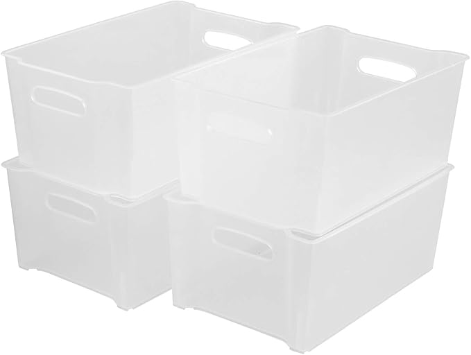 Tyminin Plastic Stackable Fridge Storage Basket Freezer Bin Organiser, Matte Transparent, 4 Packs