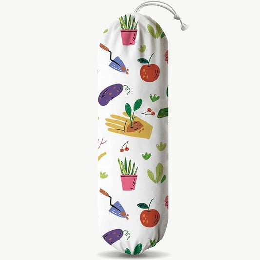 Plants Plastic Bag Holder, Reusable Washable Shopping Bags Storage Carrier, Grass Fabric Garbage Trash Bag Dispenser for Home Kitchen Pantry Cabinet, Wall Mount, Housewarming Gifts for Women