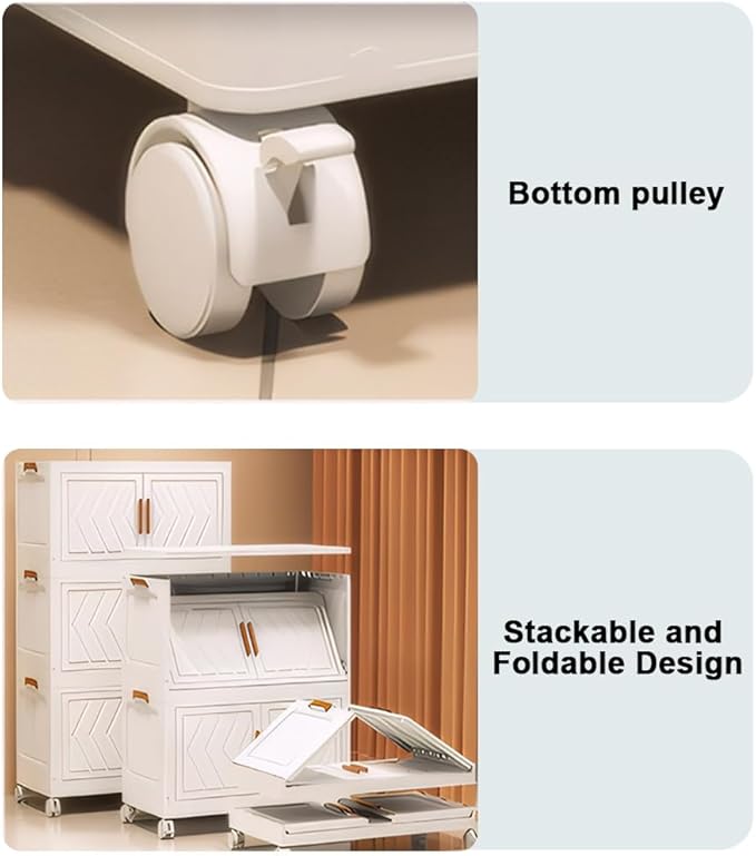 ETOYA 4-Tier Stackable Storage Bins with Lids & Wheels - 14.96"x10.24"x35.43" Collapsible Organizer Foldable Container, Plastic Storage Containers for Living Room, Office, Dorm Organization