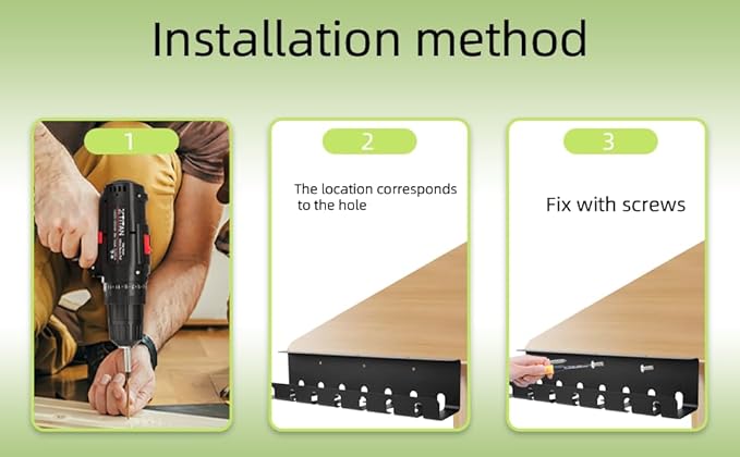 Gembirov Metal Cable Management Under Desk for Office and Home, Cable Hider, Cord Organizer,Screw Installation Cord Organizer for Desk, with Various Accessories (Black 1 Pack)