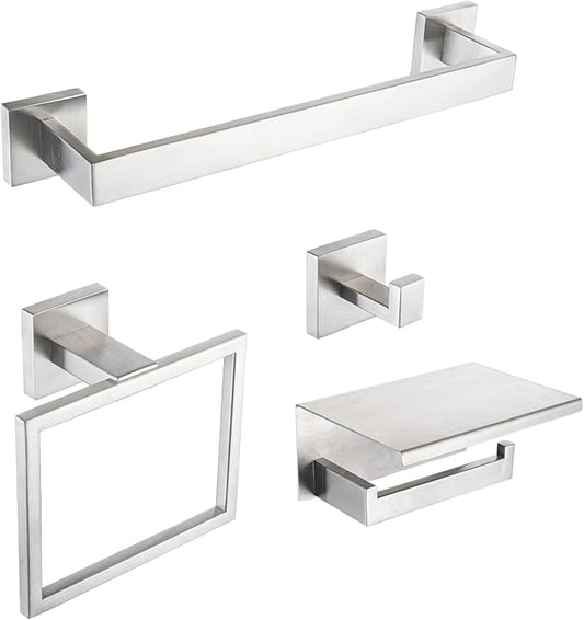 4-Pieces Bathroom Accessories Set, Towel Bar Towel Racks Towel Holder Toilet Paper Holder Stainless Steel Bathroom Hardware Set Wall Mounted Towel Racks for Bathroom, Brushed Nickel, 23 Inch