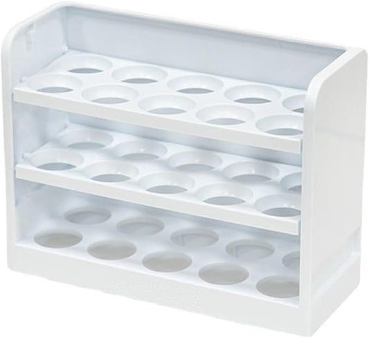 GARVALON 3-tier White Egg Storage Rack for Refrigerator Side Door Household Freezer Egg Organizer Tray Kitchen Holder Container for Preservation and Fridge Organization