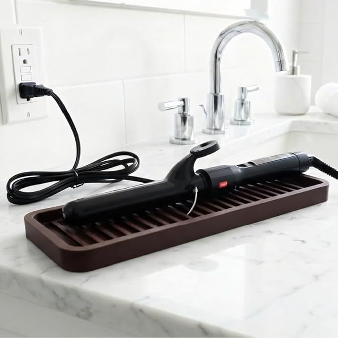 Happitasa Silicone Kitchen Sink Organizer Tray, Sponge Holder and Countertop Protector | Bathroom and Kitchen Soap Dish and Dispenser Tray (Mocha, 12"x4", 9.2 Ounces)