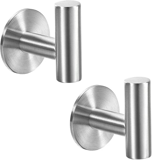 Vuzvuv Adhesive Brushed Nickel SUS304 Stainless Steel Towel Hooks – Heavy Duty Waterproof, Self-Adhesive Coat Robe Hook for Bathroom, Kitchen, Hotel (2-Pack)
