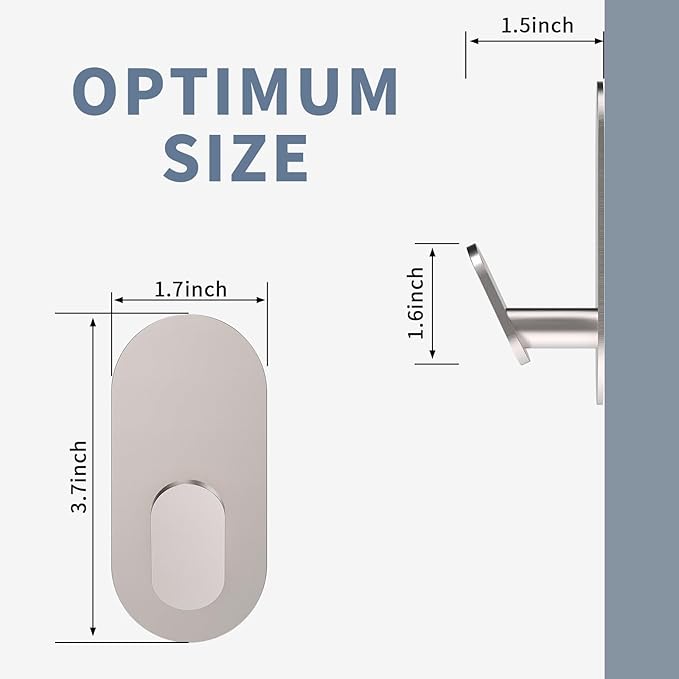 Adhesive Towel Hooks for Bathrooms 4 Pack Brushed Nickel Stainless Steel and Zinc Alloy Sticky Wall Hooks for Hanging Heavy Duty Self Adhesive Robe Shower Hanger for Kitchen, Closet, Cabinet, Door