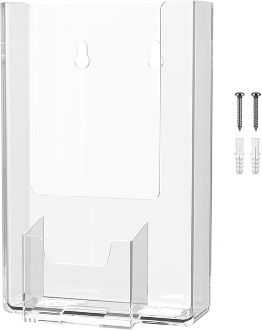 6 Pack Brochure Holder 4 Inch Rack Cards Display with 2" x 3.5" Business Card Slot Take One Trifold Graphic Flyer Zoos Retail Sales Clear Acrylic Organizer by Marketing Holders
