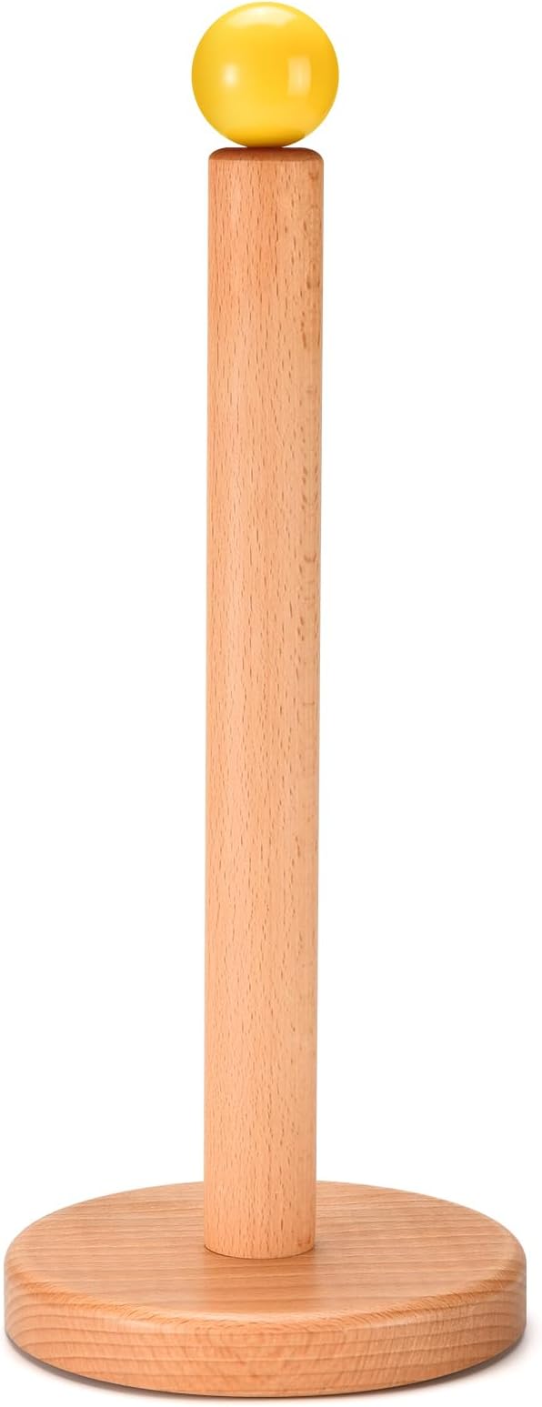 Paper Towel Holder, Wooden Kitchen Roll Stand (Yellow Ball)