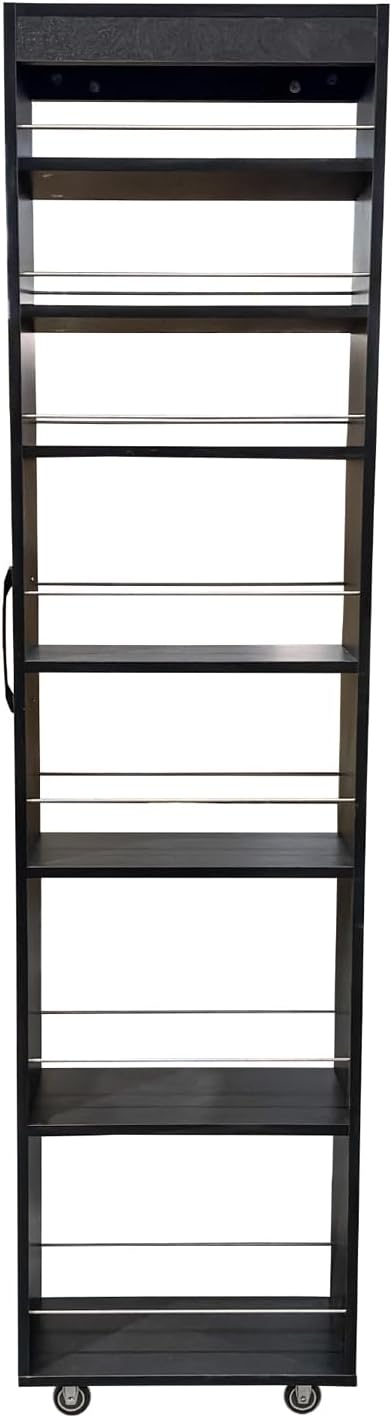 7 Tier Slim Rolling Storage Cart - Kitchen & Pantry Organizer, Narrow Storage Cabinet with Handle & Wheels, Spice Pull-Out Rack Next to Fridge Storage Shelf (Black B-7 Tier Shelf Unit)