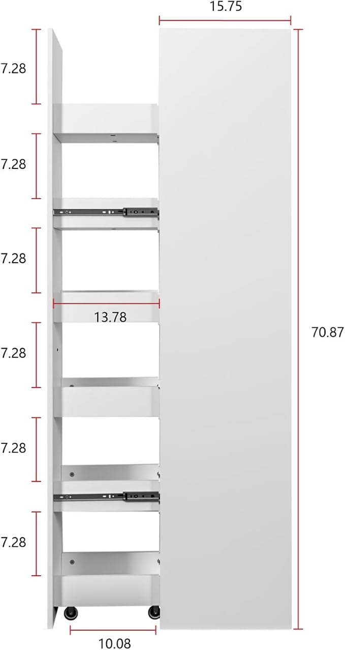 6 Tier Slim Rolling Storage Cart - Kitchen & Pantry Organizer, Narrow Storage Cabinet with Handle & Wheels, Spice Pull-Out Rack Next to Fridge Storage Shelf (White Storage Cart)