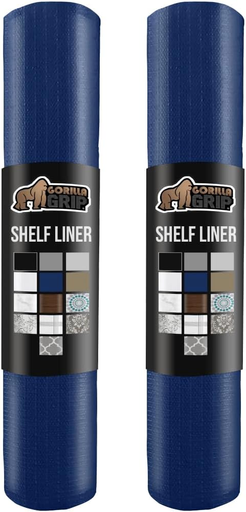 GORILLA GRIP DripGuard Shelf Liner, Non Adhesive Drawer and Kitchen Cabinet Protector, Slip Resistant BPA Free Smooth Surface Plastic Liners for Cabinets, Bathrooms, Closets, 12x240 Inch, Navy Blue