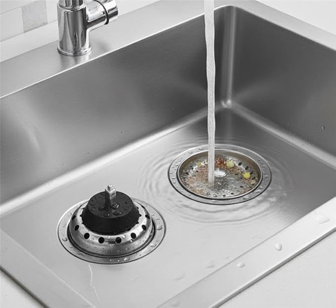Premium Kitchen Sink Drain Strainer & Stopper Set – Dual-Function Stainless Steel Basket with Rubber Seal, Fits 3-1/2 Inch Standard Drains, Pack of 2