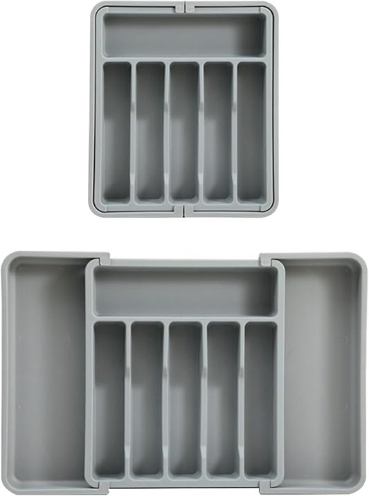 Premium Silverware Organizer for Drawer - Adjustable Utensil Holder Tray, Cutlery Storage Box with Non-Slip Base, Fits Flatware and Kitchen Tools