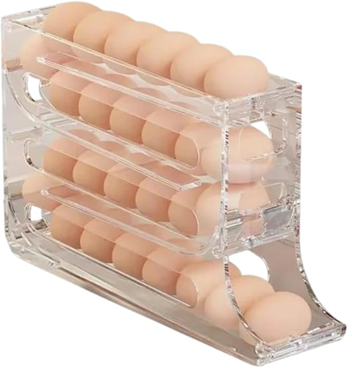 MAYLESS EGG HOLDER FOR FRIDGE, Auto Rolling Fridge Egg Organizer, Egg Rack For Refrigerator. (Clear)