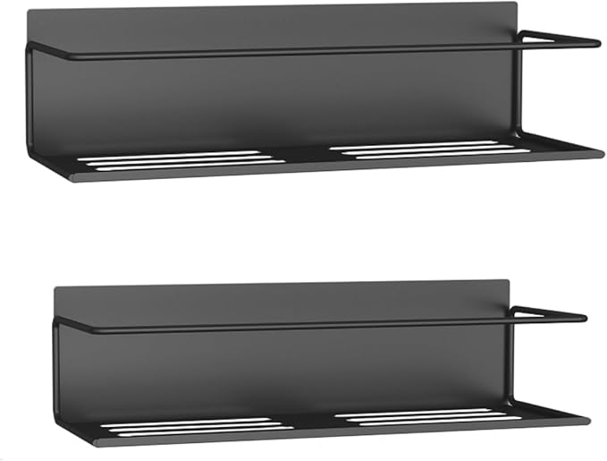 Roysili Magnetic Spice Rack For Refrigerator, Space Saving Magnetic Shelf For Fridge Black 2 Pack