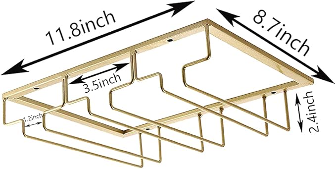 eywlwaar Wine Glass Hanging Rack - Metal Holder With 3 Rows (Gold, 1 Pack)