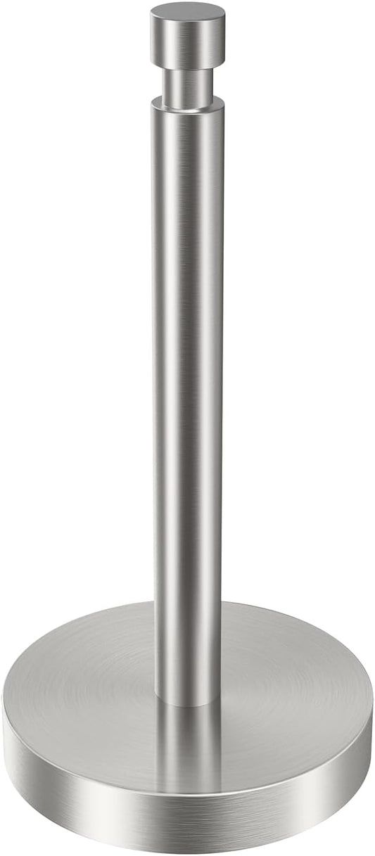 Paper Towel Holder Countertop, Black Paper Towel Holder with Weighted Base Non Slip, Standing Paper Towel Roll Holder for Kitchen Bathroom, Easy One-Handed Operation, Stainles Steel (Brushed Nickel)